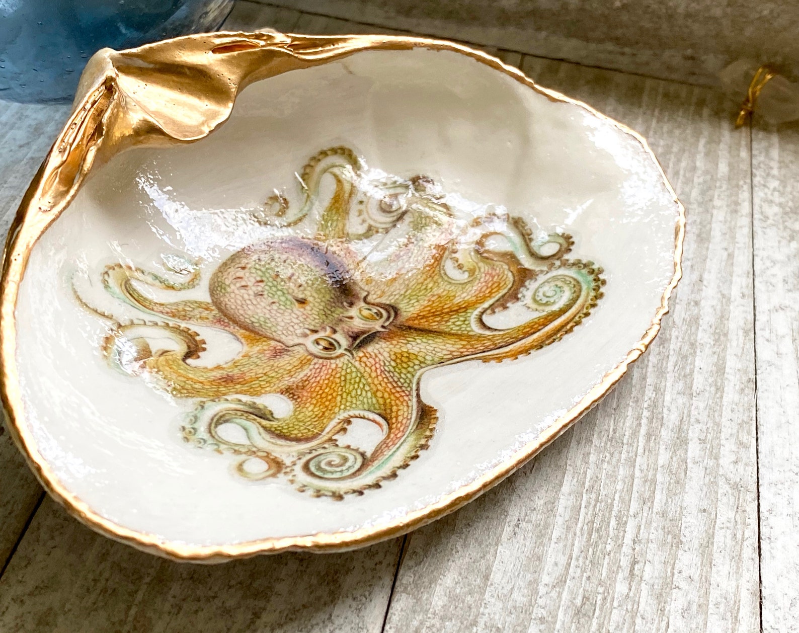 Decoupage Clam Shell Octopus Decorvintage Illustrationring Etsy