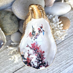 Oyster Shell, Cherry Blossom Art, Oyster Shell Dish, Decoupage Oyster Shell, Hostess Gift, Ring Dish, Trinket Dish, Japanese Art