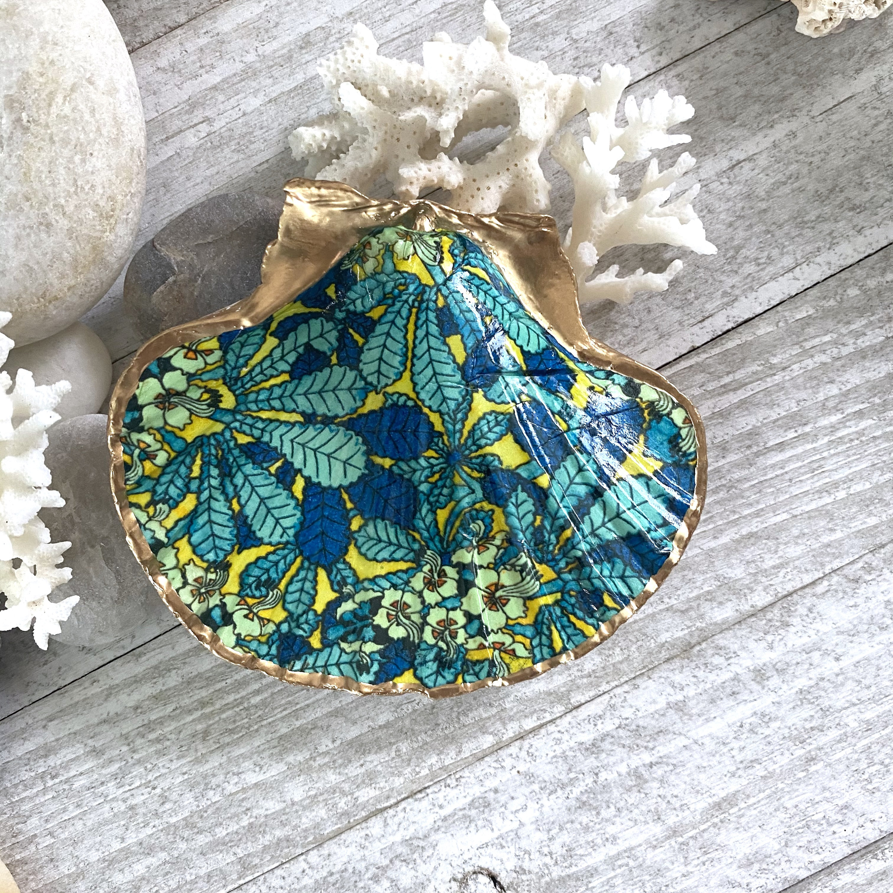 Scallop Shell, Decoupage Scallop, Floral Art Nouveau, Sea