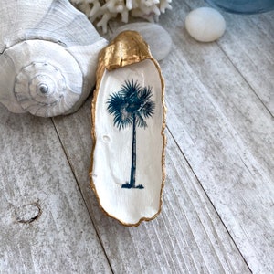 Palm Tree Art, Decoupage Oyster Shell,Coastal Decor,Hostess Gift,Nautical Decor,Ring Dish,Small Trinket Dish,Ring Holder Dish,Tropical Decor image 8