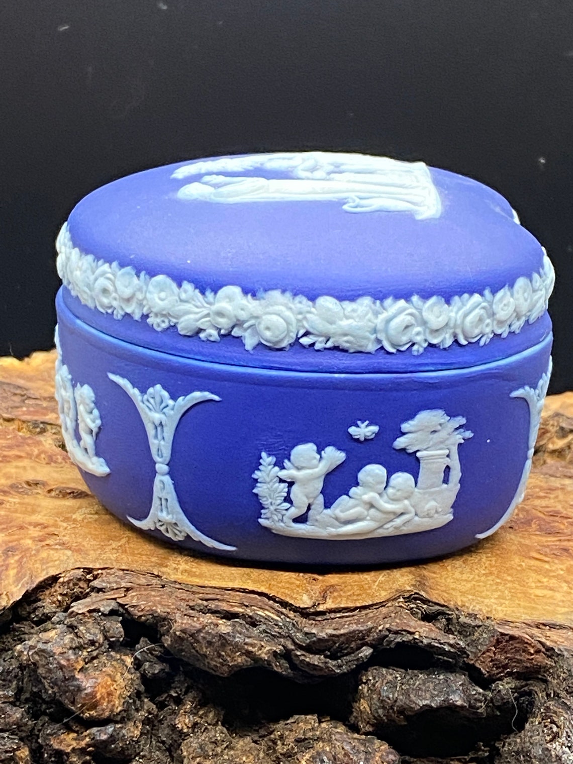 Wedgwood Made In England Dark Blue Dip Jasperware Trinket Box Etsy