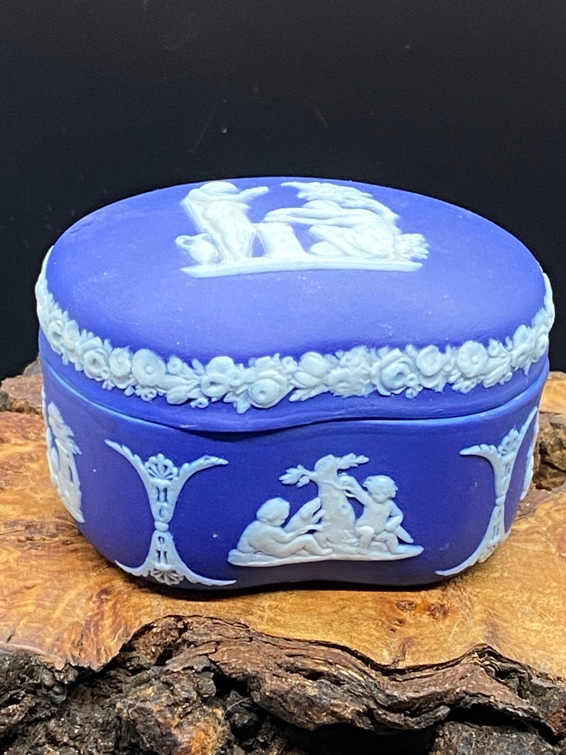 Wedgwood Made In England Dark Blue Dip Jasperware Trinket Box Etsy