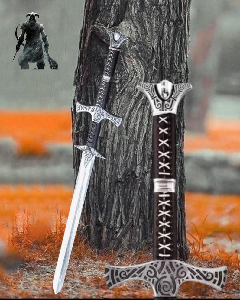 Hand-Forged Skyrim Sword Replica, Cosplay Sword, Nordic Design image 8