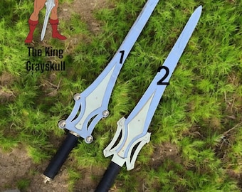 The Grey Skull Schwert Replica, mittelalterlichen Stil Silber Schwert mit komplizierten Wachen schwarzen Ledergriff Sammlerstück Requisite Geschenk für ihn für den Vater