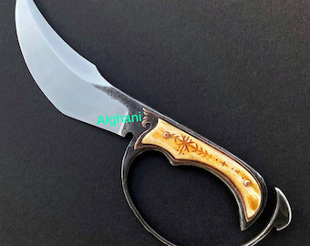 Handmade Carbon Steel Bowie Knife, D guard Hand Engraved Bone Handle, Leather Sheath gift for him Anniversary father day birthday gift