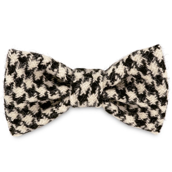 Wilma's Black & White Dog Bow Tie in Harris Tweed