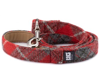 Charlie's Flame Dog Lead Handcrafted in Harris Tweed with Camel Leather Lining