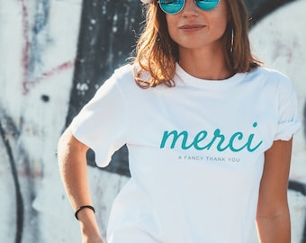 Merci T-Shirt: French Slogan Tee, Minimalist Fashion