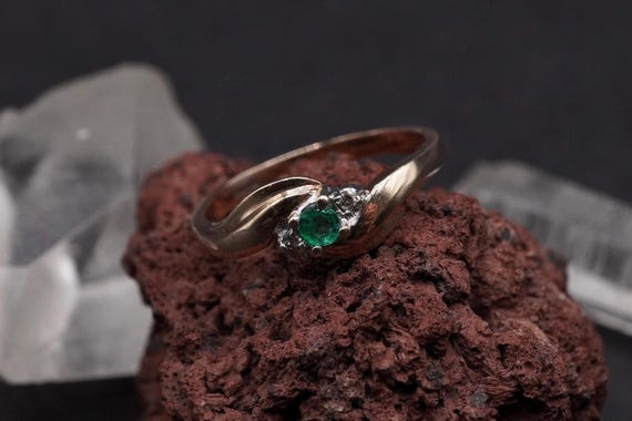 9ct Solid Gold Emerald Diamond Ring, Vintage Inspired Natural Gemstone Jewellery