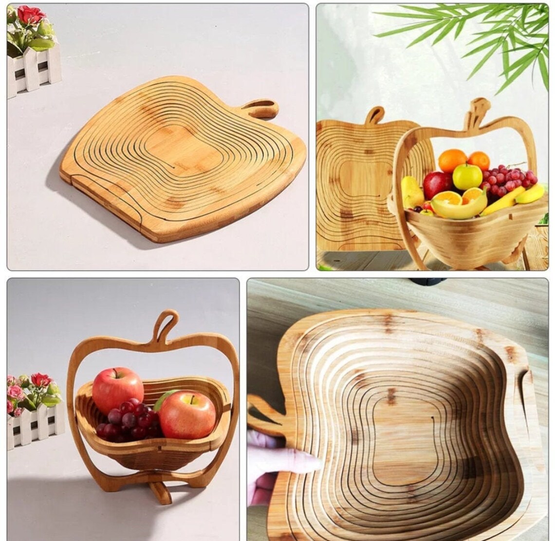 Natural Bamboo Apple Shaped Fruit Basket. Collapsible for Etsy