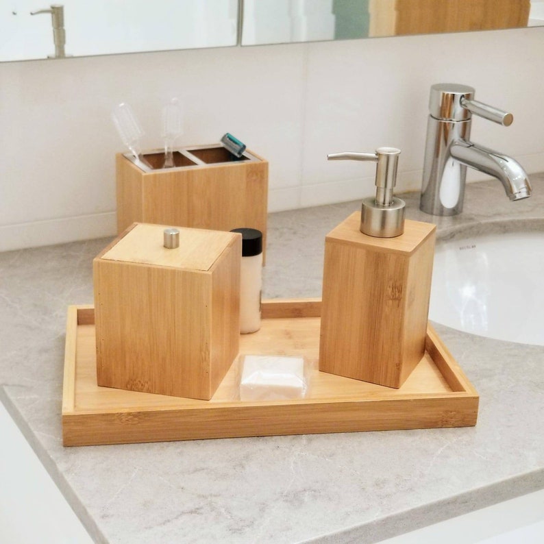 Premium 5 Piece Bamboo Bathroom Accessory Set. Natural Bamboo Etsy