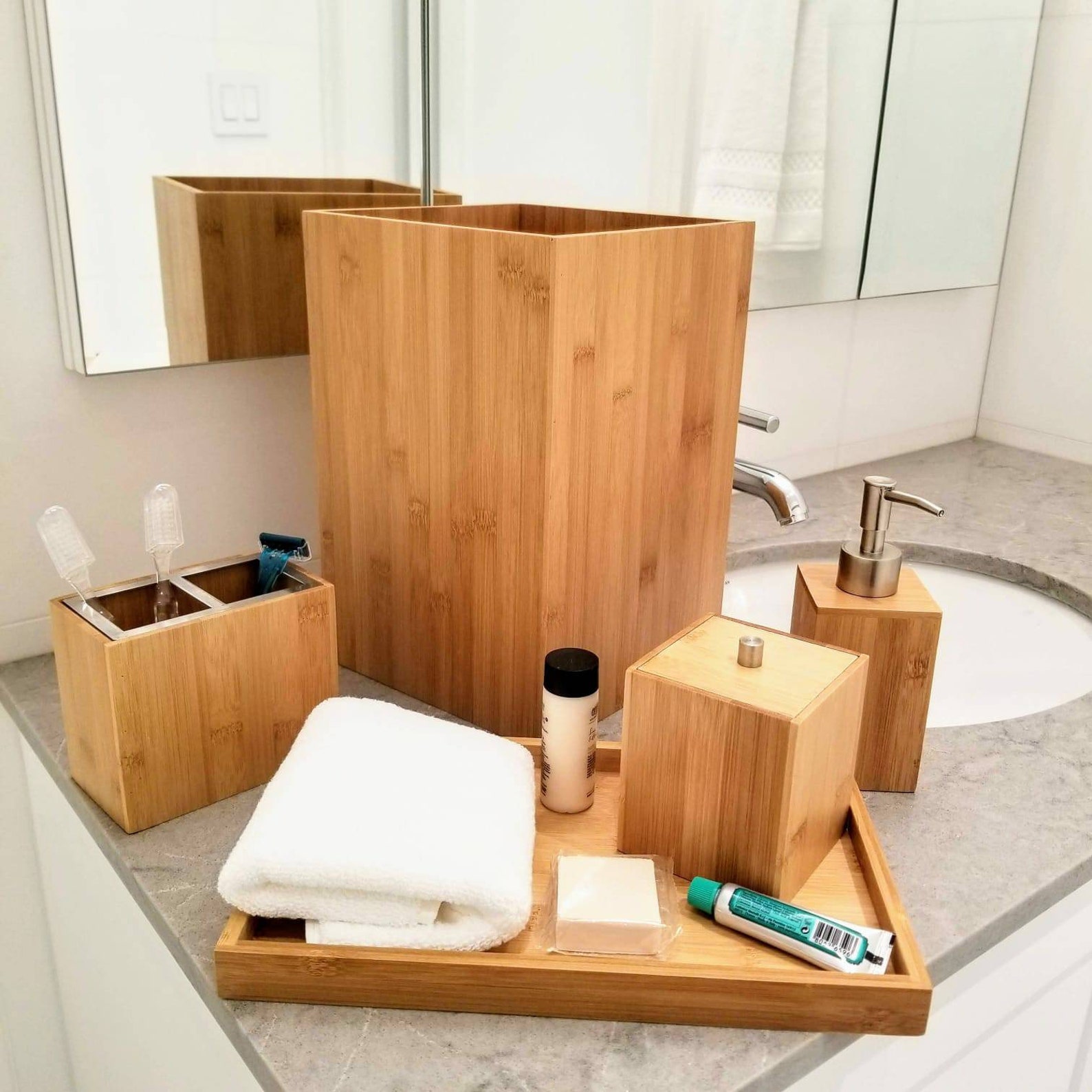 Premium 5 Piece Bamboo Bathroom Accessory Set. Natural Bamboo Etsy