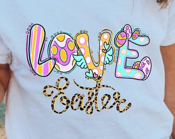 Easter Love PNG, Colorful Egg Doodle with Leopard Print, Sublimation Design