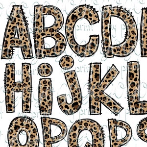 Alfabeto png arquivos Leopard doodle letras Cheetah letras png Mão desenhada Animal print Sublimação Alfabeto fonte Download digital Clipart