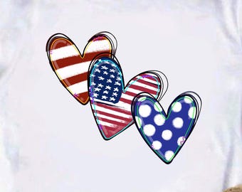 Patriotic Hearts PNG, USA Flag Design, Fourth of July Sublimation Clipart