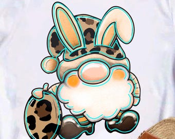Easter Bunny Gnome PNG, Leopard Print Egg Sublimation Design, Digital Download