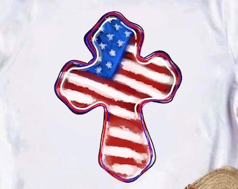 American Flag Cross PNG, Patriotic Christian Sublimation, Faith USA Design