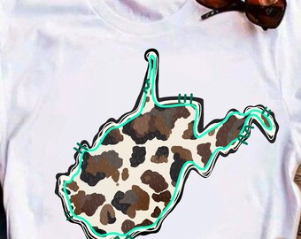West Virginia Leopard PNG, Cow Print State Sublimation Design