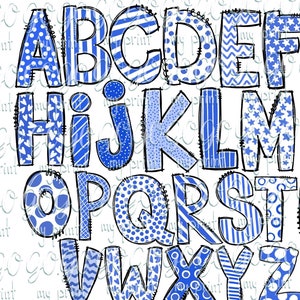 Arquivos png do alfabeto Doodle letras png pacote Pacote alfa desenhado à mão Download digital Sublimação Clipart Design de fonte do alfabeto azul