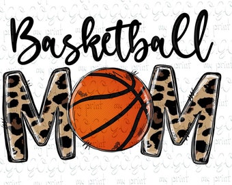 Basketball Mom PNG, Leopard Print Sports Mom Sublimation Design
