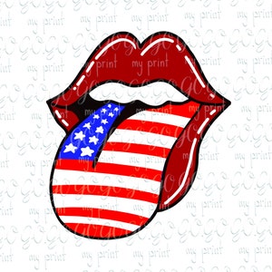 4 de julio png Labios con lengua de bandera png América 4 de julio diseño de sublimación Bandera americana EE.UU. labios Descarga digital