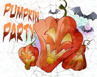 Pumpkin Party PNG, Halloween Pumpkin PNG, Jack O Lantern Sublimation Design, Spooky Season Shirt Design, Digital Download