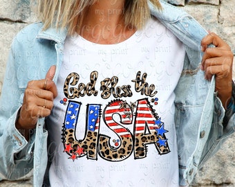 Fourth of July png files God bless the USA png 4th of July sublimation design Patriotic leopard Memorial digital download God Bless America