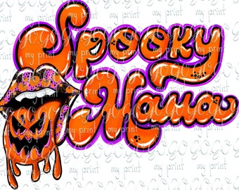 Spooky Mama PNG, Halloween Mom Shirt Design, Retro Pumpkin Skull PNG, Halloween Sublimation Design, Digital Download
