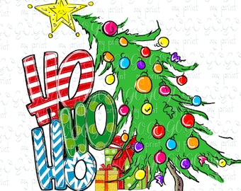Christmas png files Hand drawn christmas png Whimsical christmas tree HoHoHo Happy new year sublimation design Digital download