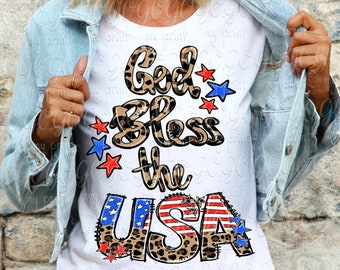 Fourth of July png 4th of July sublimation designs USA Patriotic leopard png God Bless the USA Png files Digital download America t shirts