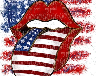 Patriotic Lips PNG – American Flag Tongue Design – 4th of July Sublimation