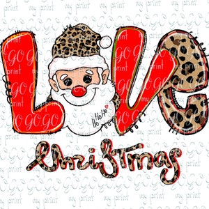 Kerstmis png bestanden Love Leopard santa png Kerst sublimatie ontwerpen Santa hat Merry kerstmis clipart Shirt ontwerp Digitale download