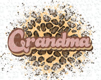 Retro Leopard Grandma PNG – Pink Brown Grandmother Sublimation Design
