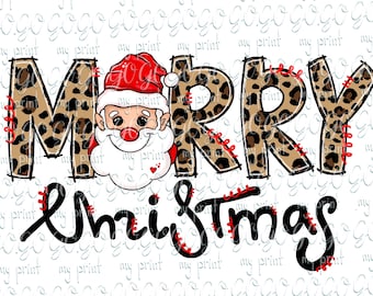 Leopard Merry Christmas PNG, Santa Holiday Sublimation Shirt Design