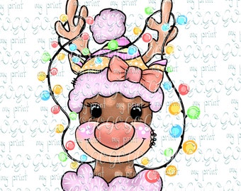 Rosa Rentiermädchen (PNG), Sublimationsdesign für Weihnachtslichter