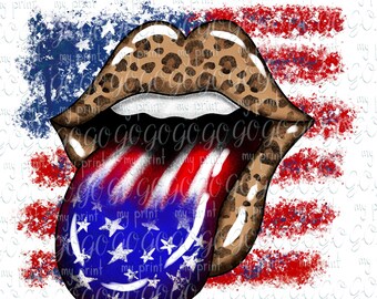 Fourth of July png Patriotic lips png files for sublimation 4th of July sublimation design Digital download American flag Lips leopard