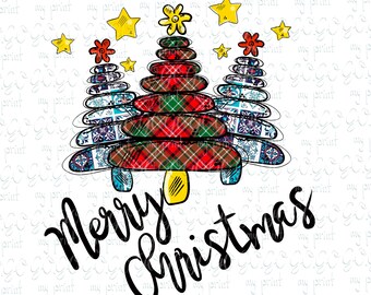 Merry Christmas Tree PNG, Plaid Holiday Sublimation Design