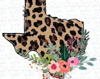 TX Leopard Texas Png-Dateien für Sublimation Floral Leopard Png Designs Texas Usa Staaten keine SVG-Datei