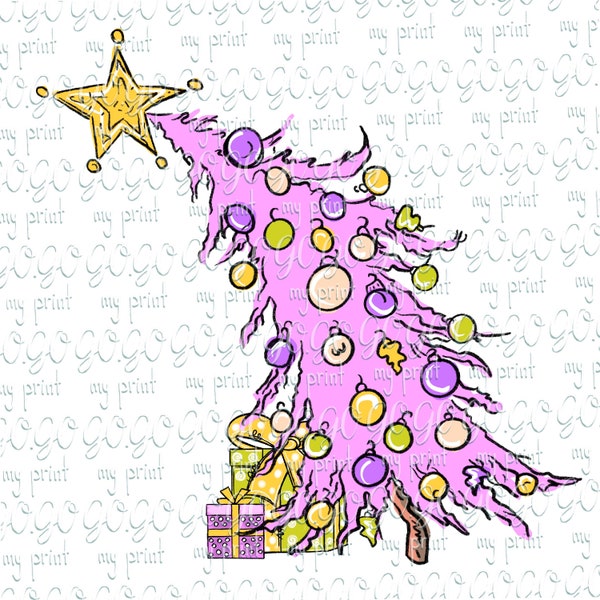 Christmas png files Christmas tree png Pink tree Hand drawn Whimsical tree Happy new year sublimation design Digital download