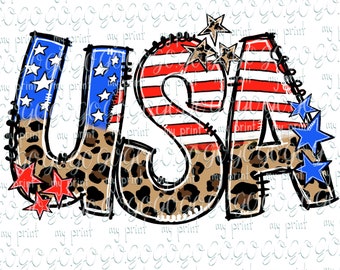 Vierde juli png VS 4 juli sublimatie ontwerpen Patriottische luipaard png Handgetekende Png-bestanden Digitale download Amerika t-shirts