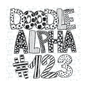 Alphabet png files Black White pattern Doodle letters png Bundle alphabet pack font Letters and numbers sublimation Clipart Digital download