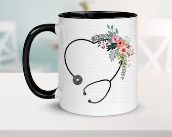Floral Stethoscope Heart PNG, Nurse Sublimation Design, Healthcare Worker Shirt Mug Gift Download