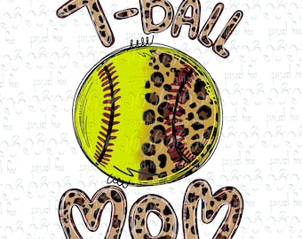 T-Ball Mom PNG, Leopard Softball Sublimation Design