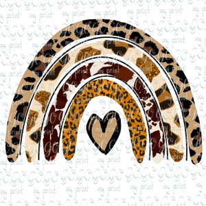 Leopard Rainbow Heart Png Sublimation Designs Cheetah Clip Art Rainbow Clipart Cowhide T-Shirt Designs Boho Leopard Png Cow svg no file