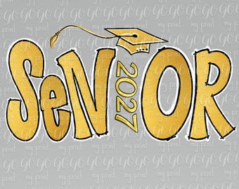 Senior 2027 PNG, Gold White Class of 2027 Graduation Sublimation Design for Shirts, Digital Download