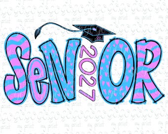 Senior 2027 PNG, Pink Blue Graduation Design for Class of 2027