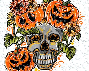 Halloween png Halloween crâne png Citrouille png téléchargement numérique Groovy squelette Happy halloween sublimation designs téléchargements Clipart