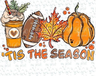 Es la temporada PNG, Fútbol de otoño PNG, Diseño de sublimación de Pumpkin Spice Latte, Camiseta de otoño con trompeta de banda de música (descarga digital)