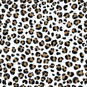 May include: A seamless pattern featuring a leopard print design in black, brown, and white. The pattern is perfect for fabric, wallpaper, or other decorative projects.
