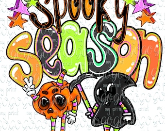 Spooky Season PNG, Retro Halloween PNG, Groovy Ghost Pumpkin Sublimation Design, Cute Halloween Shirt PNG, Digital Download